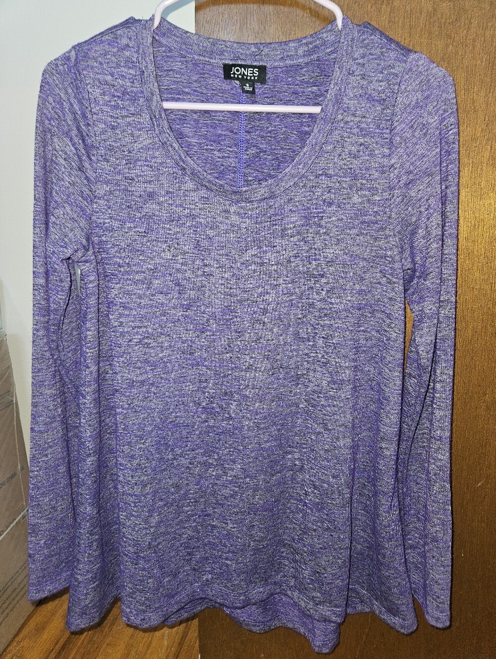 Jones New York Heathered Purple Long-Sleeve Scoop Neck Top Size S